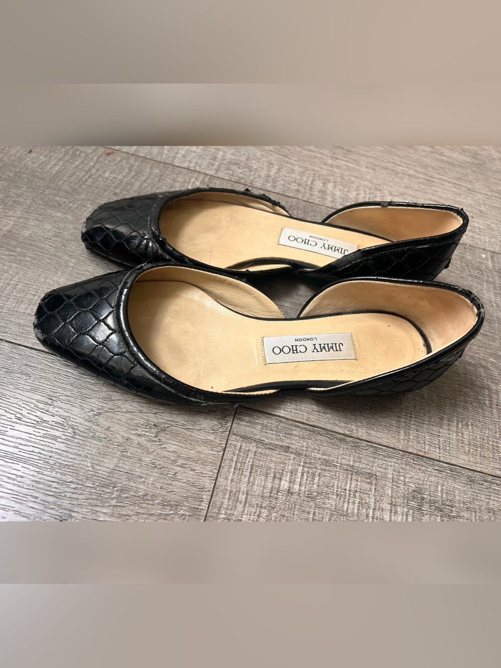 Jimmy Choo Marisa Black
Patent Leather Quilted Leather
D'orsay Flats Size 6.5